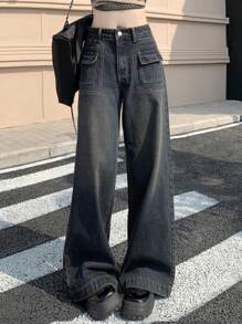 DAZY Pantalones vaqueros anchos para mujer, jeans holgados
