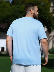 Manfinity RSRT 男士加大號字樣和棕櫚樹印花短袖t恤 - 淺藍色 - 查看 2