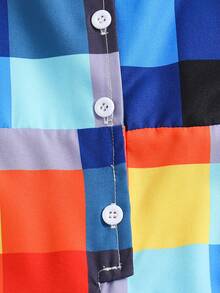 Young Girls' Grid Pattern Front Button Halter Jumpsuit - Multicolor - View 4