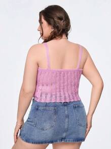 SHEIN Qutie Plus Size Solid Color Hollow Out Knit Top