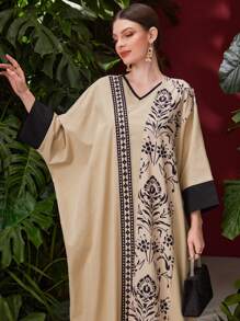 Al Najma Set de 2 piese pentru femei, jachetă la modă cu mâneci tip liliac și rochie cu bordură contrastantă, model elegant - Multicolor - Vizualizare 1