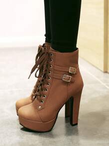 de mujeres grueso tacón Botas cortas , impermeable plataforma , tacón alto , con cordón motocicleta Botas
