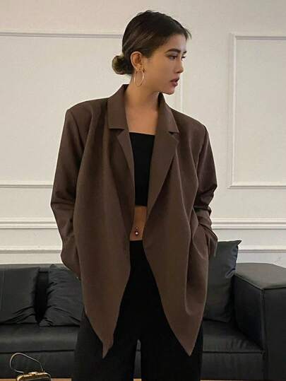DAZY Solid Color Long Sleeve Fitted Wide Lapel Jacket With Pockets Women Blazers, Fall Clothes Business Attire
