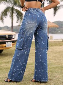 SHEIN SXY Của phụ nữ Rách Trang phục làm việc Túi Denim Quần jean - Rửa tối - Xem 3