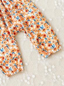 Baby Girl Floral Printed Backless Cross Cami Jumpsuit - Yellow - View 4