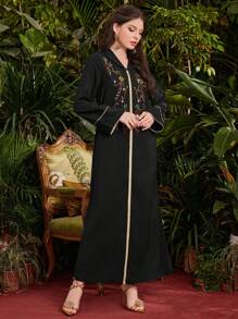 Al Najma Vestido De Estilo Árabe Brillante Con Diamantes De Imitación Para Mujer - Negro - Ver 7