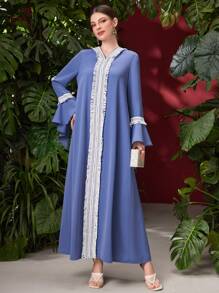 Mulvari Women's Color Block Fringe Decor Hooded Sweater Dress