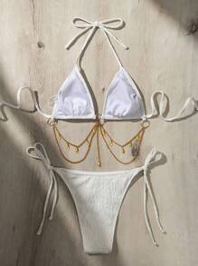 Swim Chiccia Set bikini due pezzi a tinta unita con spalline a fascia per la spiaggia estiva
