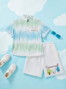 HELLO KITTY AND FRIENDS | SHEIN Tween Boy Cartoon Graphic Ombre Shirt & Shorts - Multicolor - View 1