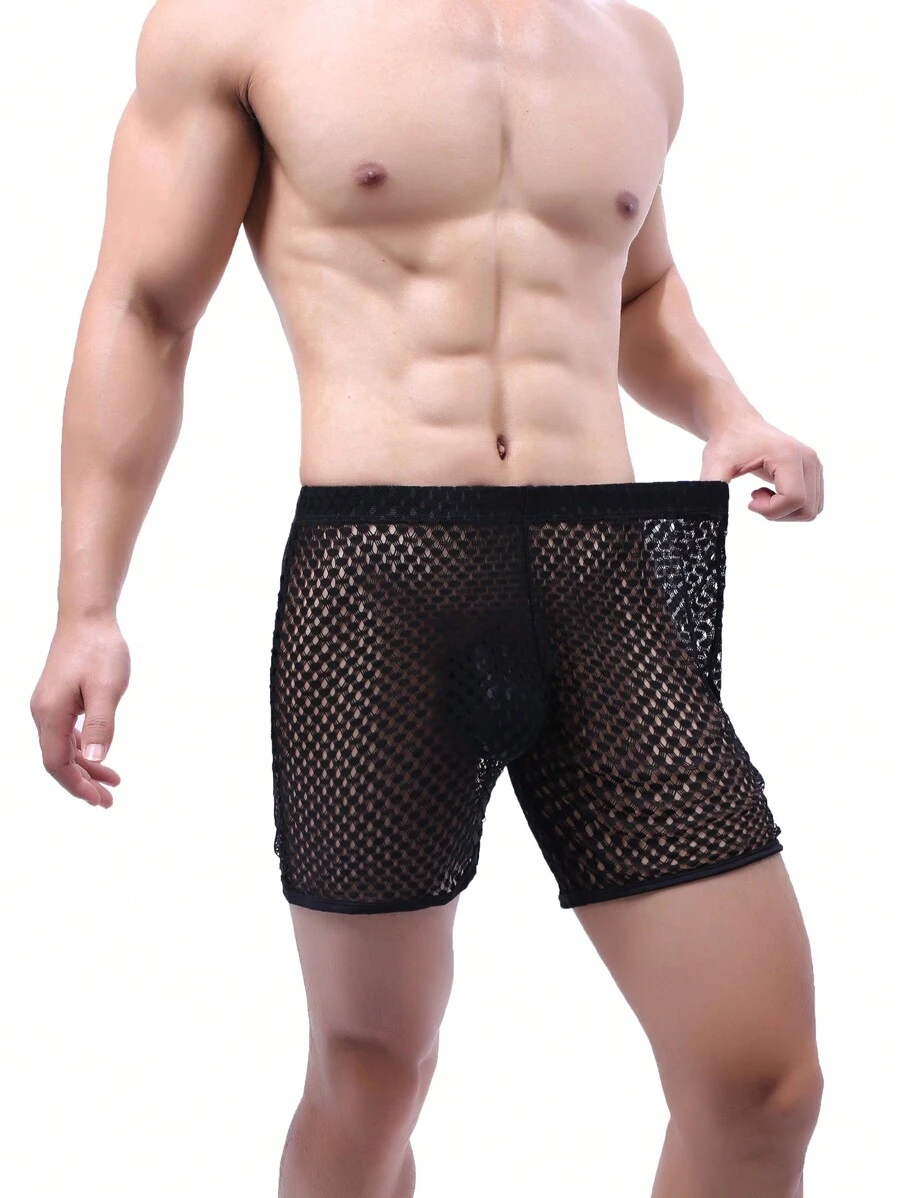 Men's Sexy Mesh Low Rise Trunks - Black - View 1