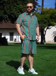 Manfinity RSRT Juego De Camisa Y Shorts De Rayas De Talla Grande Para Hombre - Multicolor - Ver 3