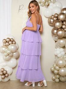 SHEIN Loomaby Maternity Elegant & Romantic Gender Reveal Party Spaghetti Strap Dress Baby Shower Dress - Purple - View 2