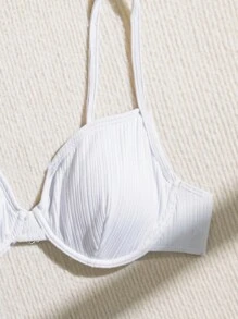 SHEIN Swim Summer Women's Plain Underwire Bikini Top (2 Pieces) - Black and White - View 3