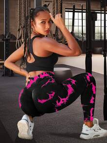Yoga Basic 6pcs Tie Dye Wideband Waist Sports Leggings - Multicolor - View 2