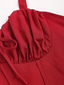 Sweetra Solid Color Lace Up Backless Cinching Waist Cami Dress Burgundy Color Women Outfit - Burgundy - View 3