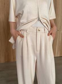 FRIFUL Của phụ nữ Màu thuần Lỏng lẻo phù hợp Giải trí 2 mảnh Bộ - trắng - Xem 7