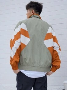 DAZY 男士拼色拉链休闲夹克，秋装 - 彩色 - 查看 2