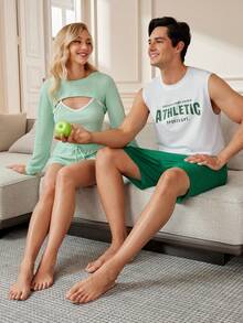 Nam Lá thư In Áo vest Và Quần short Nhà  Mặc Bộ - Nhiều màu - Xem 7