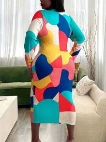 Maweii Plus Colorblock Criss Cross Cut Out Front Bodycon Dress