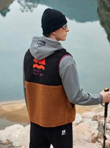 SHEIN In My Nature Men's Button Front Drawstring Hooded Outdoor Raincoat Jacket Hiking Clothes