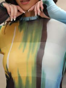 Chiquease 女士印染連衣圓領長袖上衣