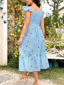 Dreamara 大码女式格子樱桃印花盖袖连衣裙 - 彩色 - 查看 5