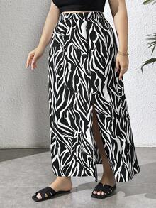 SHEIN Essnce Nữ Plus Size In Ngựa Vằn Cổ Rộng Chân Rộng Thoải Mái Thời Trang Thường Ngày Ngày Lễ Váy - Nhiều màu - Xem 5
