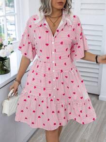 Celure 加大尺碼條紋垂墜肩心形印花連身裙 - 彩色 - 查看 4