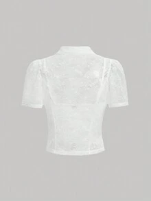 SHEIN MOD 女式透視蕾絲上衣 - 白色 - 查看 2