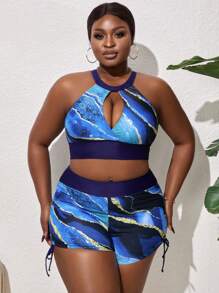 SHEIN Slayr Plus Size Marble Printed Swimwear Set Summer - Multicolor - View 4