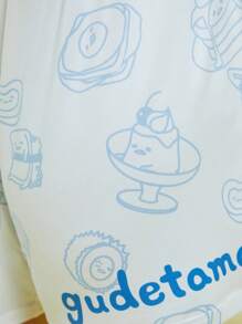 Gudetama X SHEIN Plus Cartoon And Letter Graphic PJ Set - Baby Blue - View 7