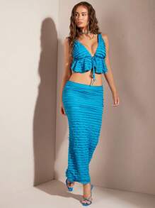 SHEIN BAE Women'S Textured Fabric Vest And Skirt Two-Piece Set - Blue - View 6