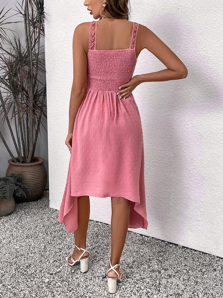 Women's Asymmetrical Hemline Cami Sundress With Shirred Top