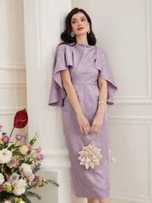 Modelyn Váy dạ hội dài bằng vải jacquard màu trơn cho nữ - Màu tím hoa cà - Xem 4