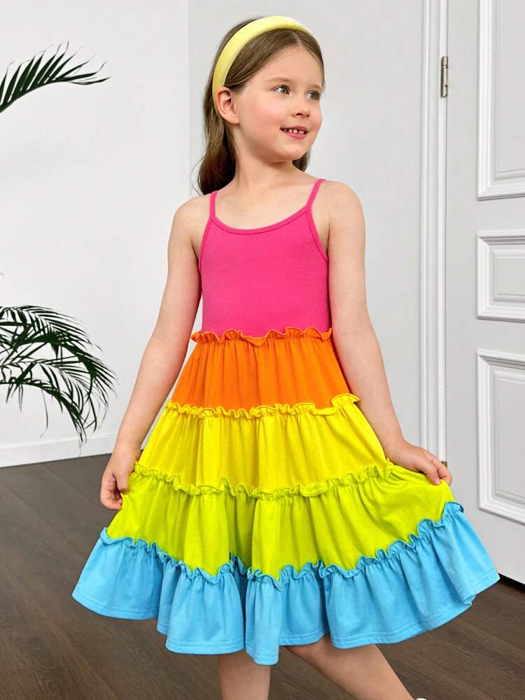 Young Girls' Knitted Color-Block Loose Fit Cami Dress