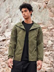 SHEIN In My Nature Men's Zipper Closure Hooded Outdoor Jacket - Army Green - View 5