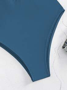 SHEIN Swim Summer Beach Women's Deep V-Neck Monokini Swimsuit With Circular Rings Decoration - Teal Blue - View 6