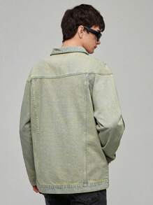 Manfinity Roghcode Men's Raglan Long Sleeve Denim Jacket - Green - View 2