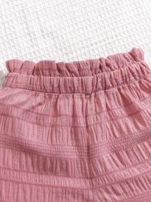 SHEIN X JIMENA & MATEO Young Girl's Pleated Knit Top & Loose Shorts Two Pieces Set With Crossbody Bag - Hot Pink - View 4