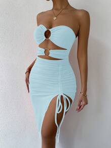 Almamuse Của phụ nữ Halter Neck Xu hướng: Cắt giảm Váy không tay - Màu xanh nhạt - Xem 6