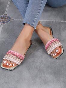 女士優雅時尚的平底涼鞋,適合家居和海灘,適合任何服裝,平底翻面拖鞋 - 彩色 - 查看 4