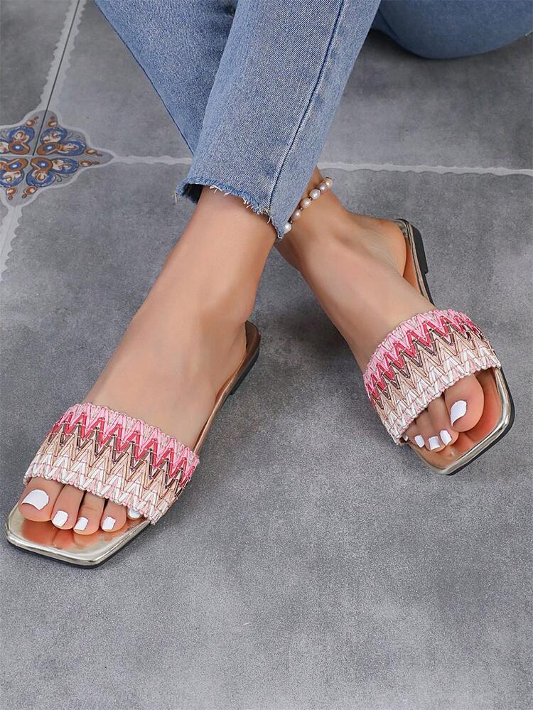 女士優雅時尚的平底涼鞋,適合家居和海灘,適合任何服裝,平底翻面拖鞋 - 彩色 - 查看 4