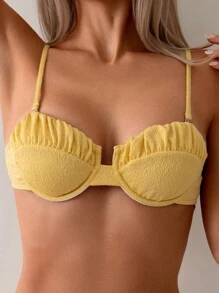 Swim Mod Women's Ruched Padded Bikini Top With Adjustable Straps (Underwire) For Summer, Beach, Swimming, Vacation - Yellow - View 1