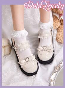 Dola Lovely 女式蕾絲裝飾時尚楔形跟泵鞋 - 杏色 - 查看 1