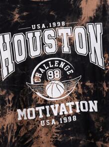 SHEIN EZwear Áo thun nữ Lá thư Cà vạt nhuộm Giải trí - Màu be - Xem 4