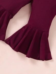 Jumpsuit Bayi Perempuan Criss Cross Memotong Ruffle Hem Plain - Burgundy - View 6