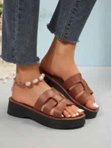 New Women's Fashionable Solid Color Platform Slippers, Slip-On Thick Sole Anti-Slip Slippers