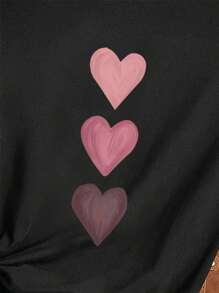 SHEIN Leap Crew Cô gái Tween Giải trí Hình trái tim Ngắn tay Áo thun , Thích hợp Cho mùa hè - màu đen - Xem 3