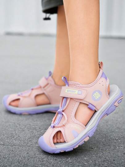 1pair Children's Sport Sandals, Closed Toe & Anti-Collision & Pink Color, For Girls