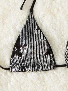 SHEIN Swim Summer Beach Glitter Stars Pattern Halter Bikini Top